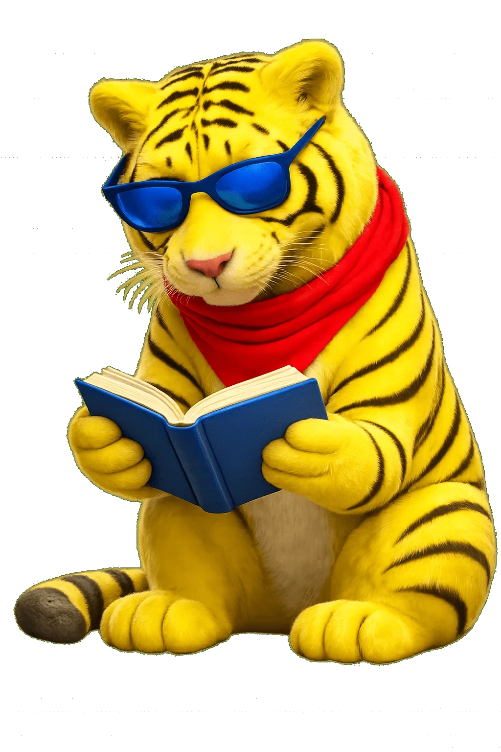 Kraftvertising tygří maskot čtoucí knihu